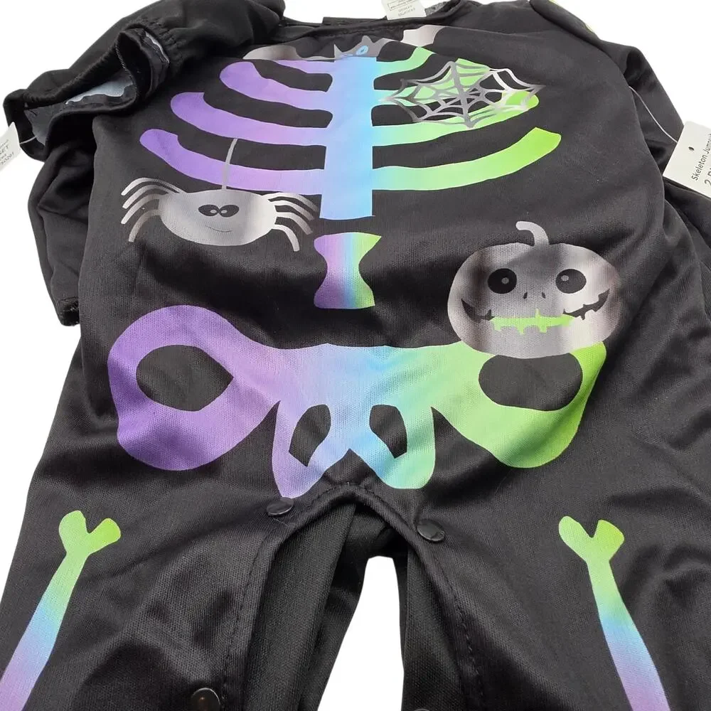 Way to Celebrate Infant Skeleton Jumpsuit Halloween Costume Colorful Hat 0-6M